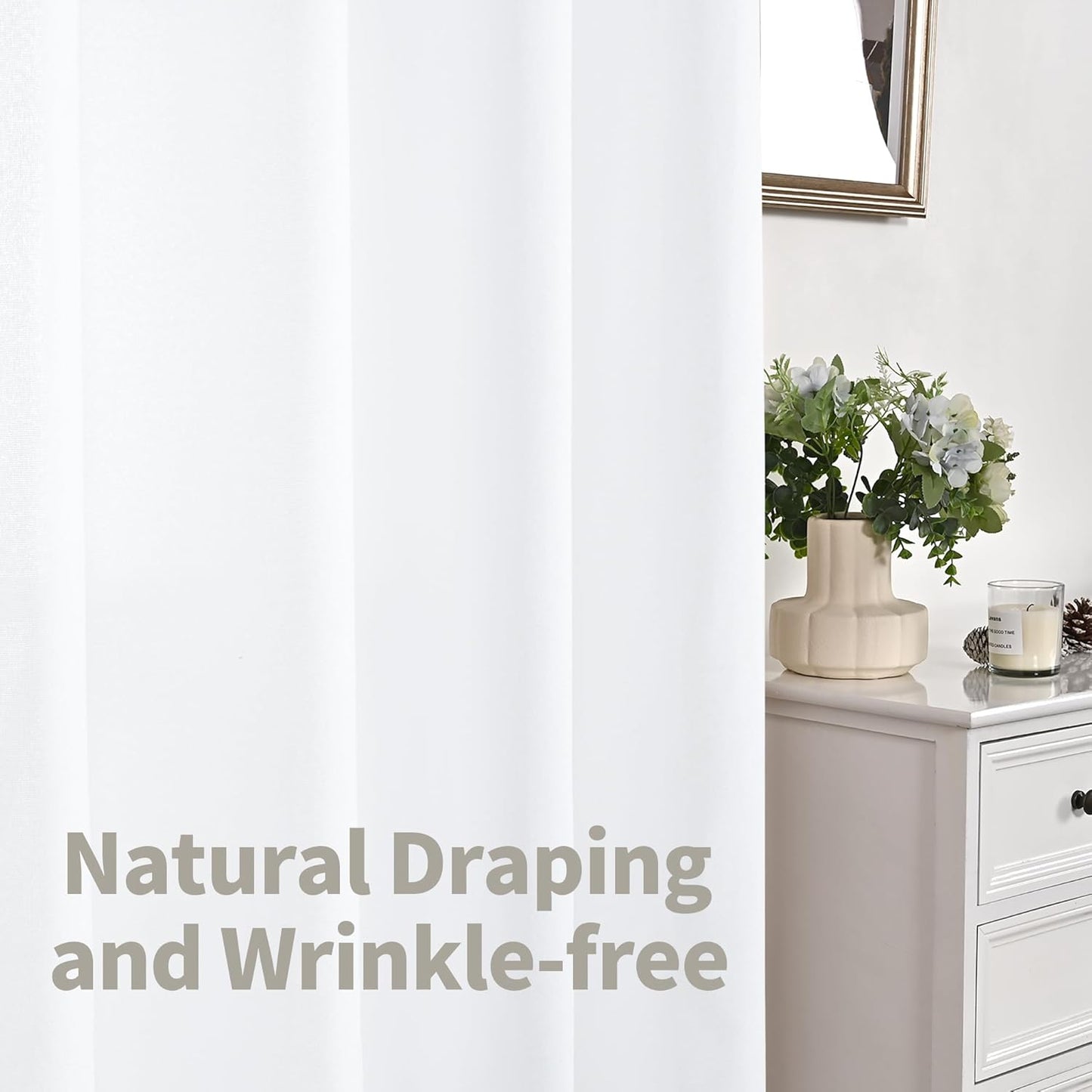 YoungsTex Linen Semi Sheer Curtains 54 Inch Length for Short Window, White Drapes with Bronze Grommet Light Filtering for Bathroom Bedroom Kitchen, 42 X 54 Inch, 2 Panels