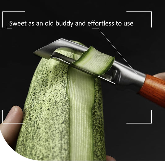 KULUNER,Premium High-End Rosewood Handle and 304 Stainless Steel Serrated Blade - An Ultra-Sharp Rotating Peeler for Potatoes, Fruits, and Vegetables, Ergonomically Designed for Easy Peeling.