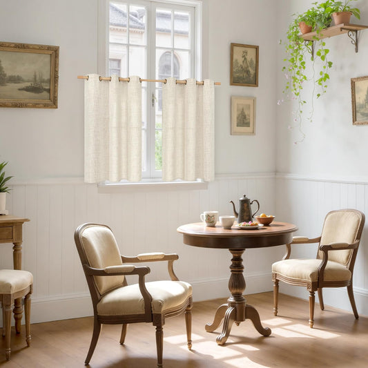 YoungsTex Short Linen Curtains 40 Inches Long for Kitchen Windows, Cafe Drapes Light Filtering with Bronze Grommet Rustic Semi Sheer for Bathroom Small Window, 42 x 40 Inch, 2 Panels