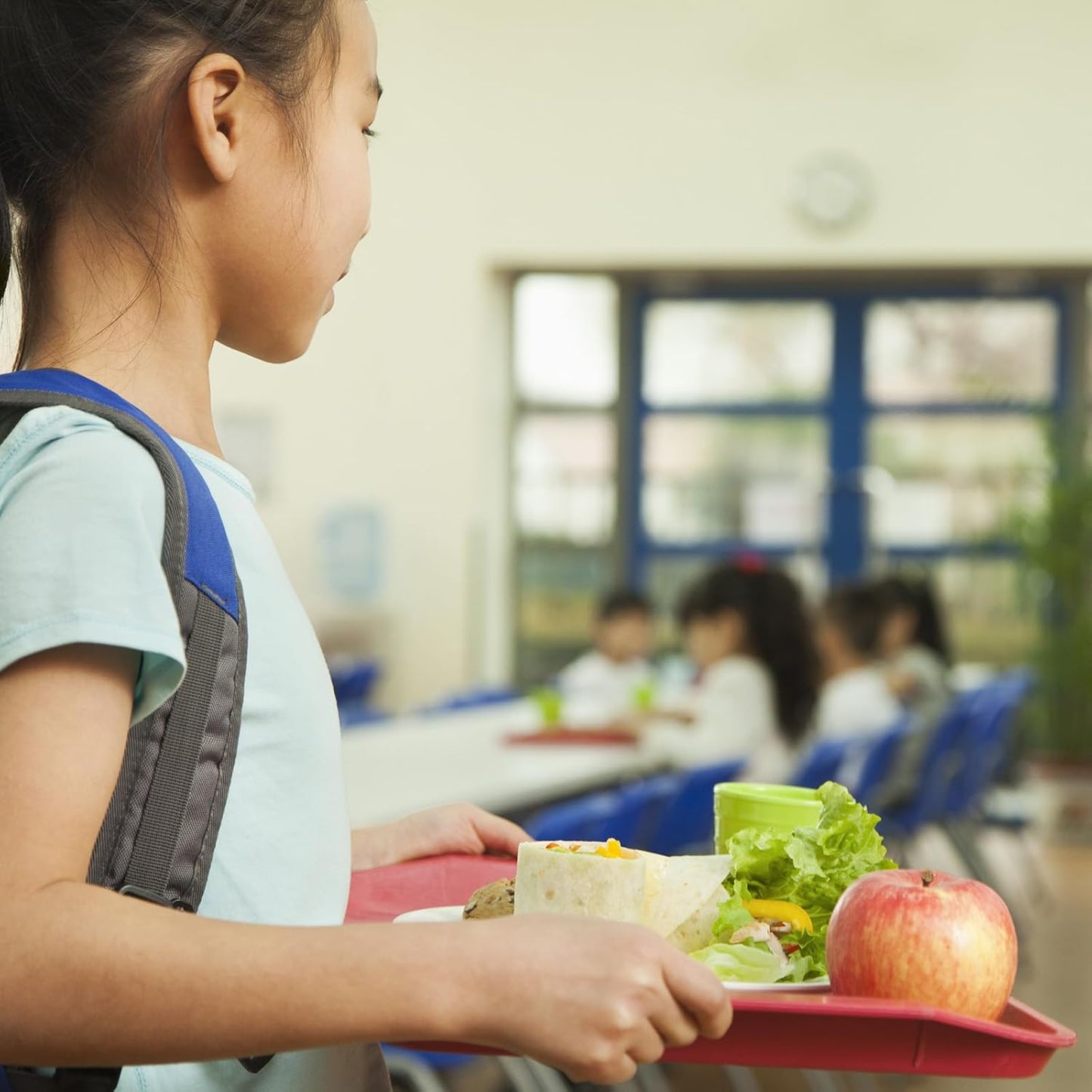 PATIKIL Plastic Fast Food Serving Tray, 2 Pcs 15" x 10.6" Reusable Rectangular Cafeteria Serving Platter for Party Kitchen Restaurant, Light Blue