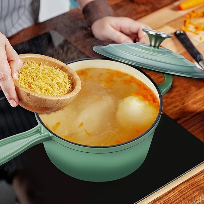 Enameled Cast Iron Sauce Pan with Lid, Leonyo 1 Quart Saucepan with Lid, Enamel Cast Iron Dutch Oven Kitchen Cookware for All Cooktops Cooking Soup, Milk - Up to 500°F & 4.4Lbs, Pistachio Green