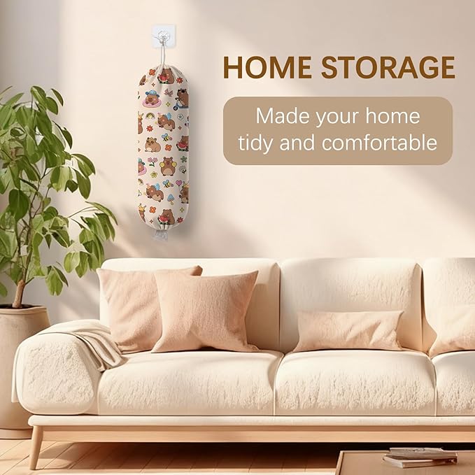 Capybara Plastic Bag Holder Dispenser, Plastic Grocery Bag Organizer & Wall Mount Paper Trash Bag Saver Storage for Kitchen Home Pantry Decor, Cute Animal Decor