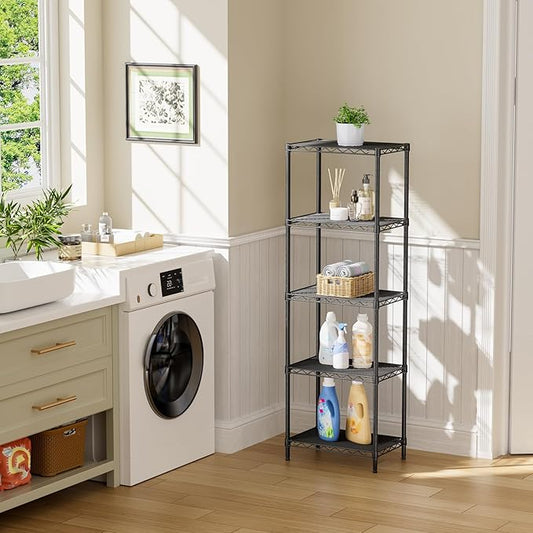 SINGAYE Metal Shelves Wire Shelving:Storage Rack Standing Units Shelf for Kitchen Laundry Bathroom Closet Organizers Pantry Narrow Mesh Adjustable 10" D x 16" W x 55" H Black