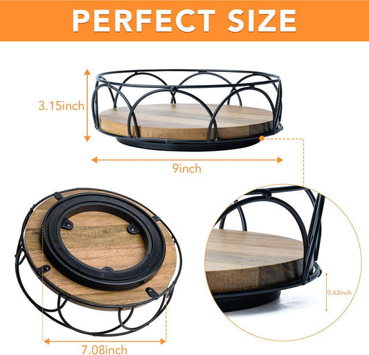 Acacia Wood 9" Lazy Susan Turntable Organizer for Cabinet, Round Wooden Lazy Susan Organization and Storage for Dining Table, Pantry, Kitchen, Countertop, Cupboard