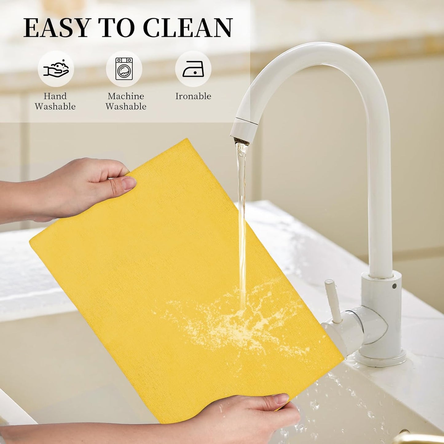 Placemats Set of 6 Linen Type Fabric Cloth Placemats, 19 x 13 Inch Double Layered Thick Wrinkle Free Heat Resistant Table Place, for Dining, Kitchen, Party (Yellow, 48 * 33cm)