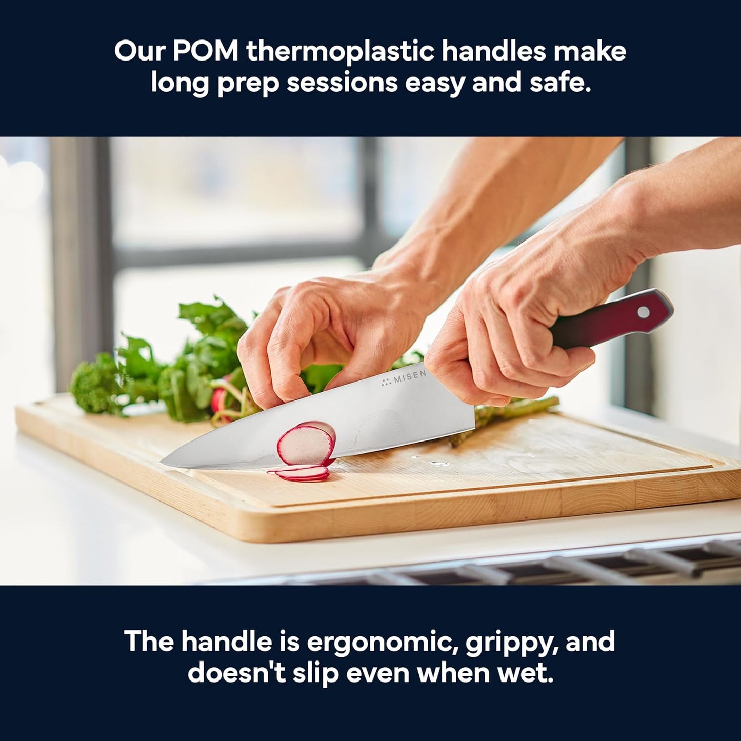 Misen 8" Chef Knife – High Carbon Japanese AUS-10 Stainless Steel – Hybrid German & Japanese Blade – Precision Kitchen Knife for Professionals & Home Cooks – Ultimate Cutting Performance - Red