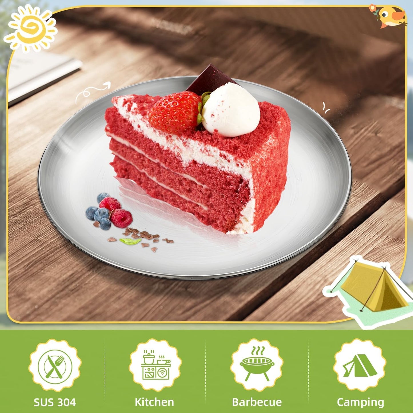 Stainless Steel Kids Plates 6 Pieces 7.8in Metal 304 Unbreakable Plates Dinner Dishes Stainless Steel Camping Plates for Home, Picnic, BBQ, Reusable and Dishwasher Safe