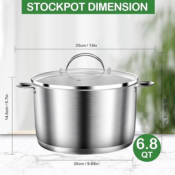 Cooking Pot, Stainless Steel Stock Pot, Soup Pot with Glass Lid, Induction Pots - 8 Quart