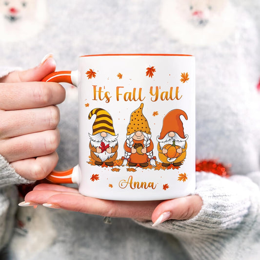Hyturtle Personalized - Happy Fall Y'all - Custom Name Coffee Cup Ceramic Mug 11oz 15oz - Gnome Gifts For Women - Autumn Gifts - Fall Thanksgiving Decor Gift - Birthday