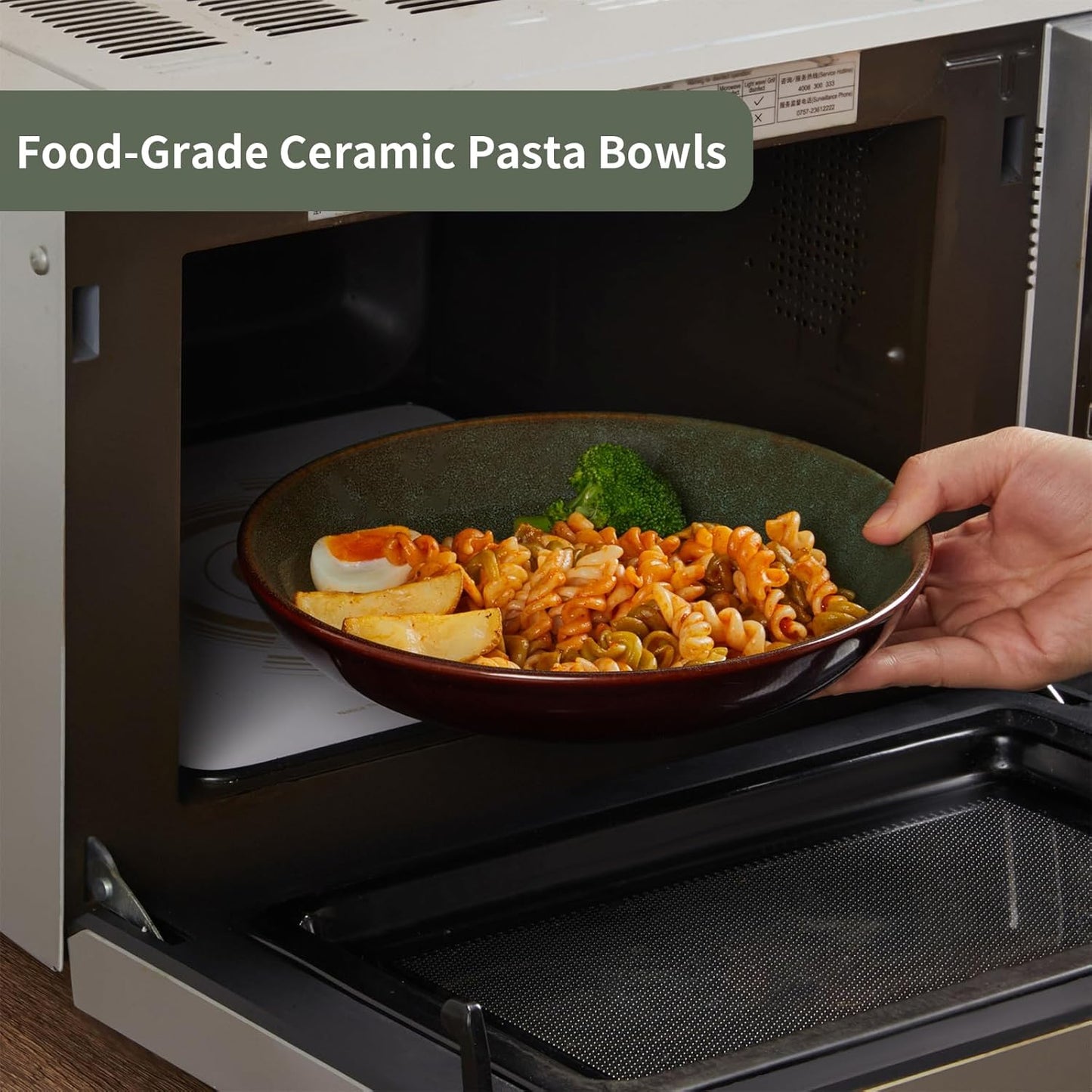 8.75 Inch Large Ceramic Pasta Bowls, 32 Oz Reactive Glaze Stoneware Pasta Serving Bowls Set of 4 for Kitchen, Wide Bowls for Fruit,Pasta,Salad,Soup, Scratch Resistant-Brown and Green