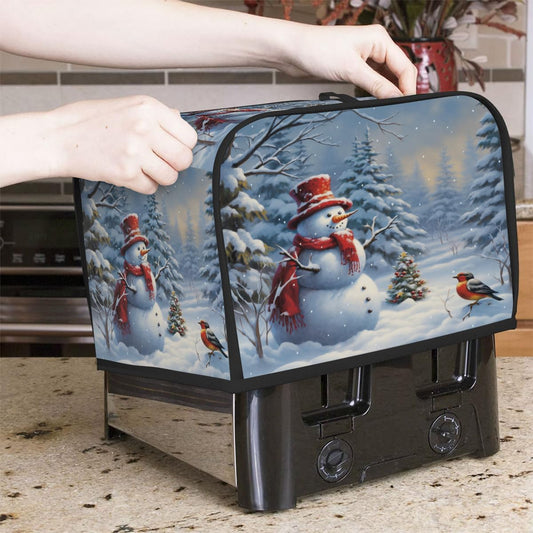 2 Slice Toaster Cover,Snowy Forest Christmas Tree Snowman Bird Small Kitchen Appliance Bread Machine Cover with Pockets,Dust & Fingerprint Protection