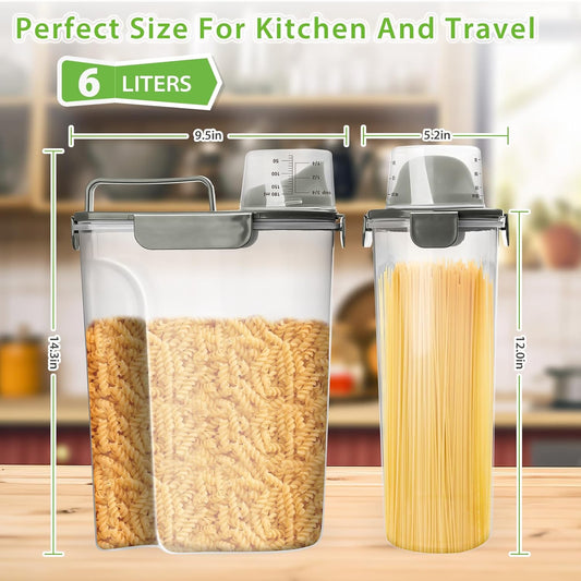 Rice Storage Container, 5 to 10lb Dry Food Airtight Dispenser, Pet Dog Cat Food Canister, BPA Free Clear Plastic Kitchen and Pantry Bin for Oatmeal, Cereal, Pasta, Flour Pack of 2 Grey