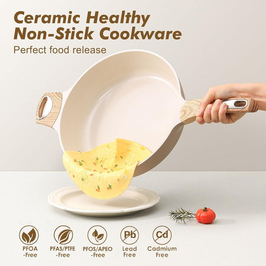 SENSARTE Ceramic Nonstick Frying Pan Skillet with Lid, 10.5 Inch Deep Frying Pan, 3.8 Qt Saute Pan, Induction Pan, Healthy Non Toxic Cooking Pan with Helper Handle, PFOA PFAS PTFE Free