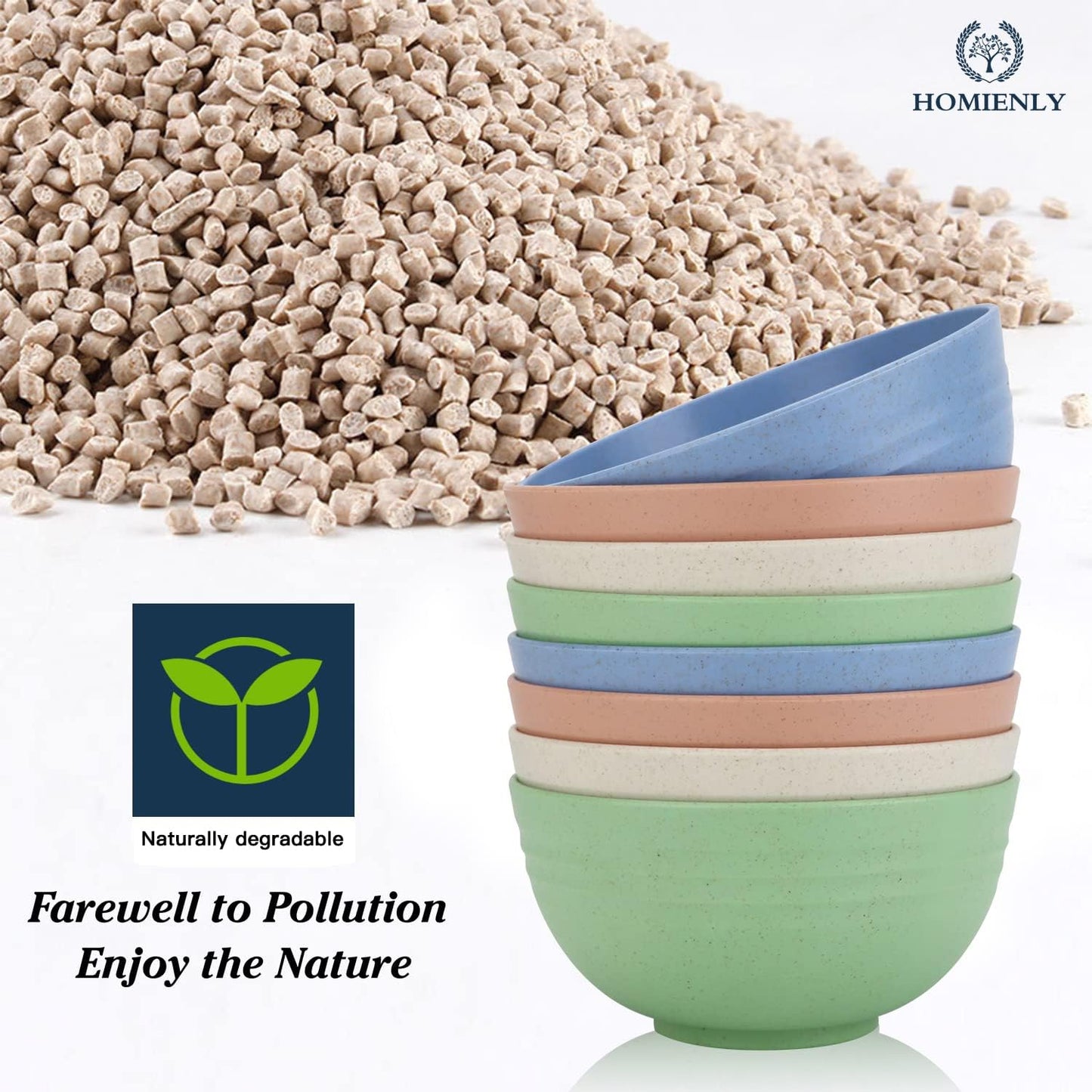 Homienly Wheat Straw Bowl Sets, Unbreakable Cereal Bowls 26 OZ, 8 PCS Microwave and Dishwasher Safe Bowl, Bowls for Kitchen, Camping, Picnic, Premium Salad Bowl for Serving, Oatmeal(Light, 26 OZ)