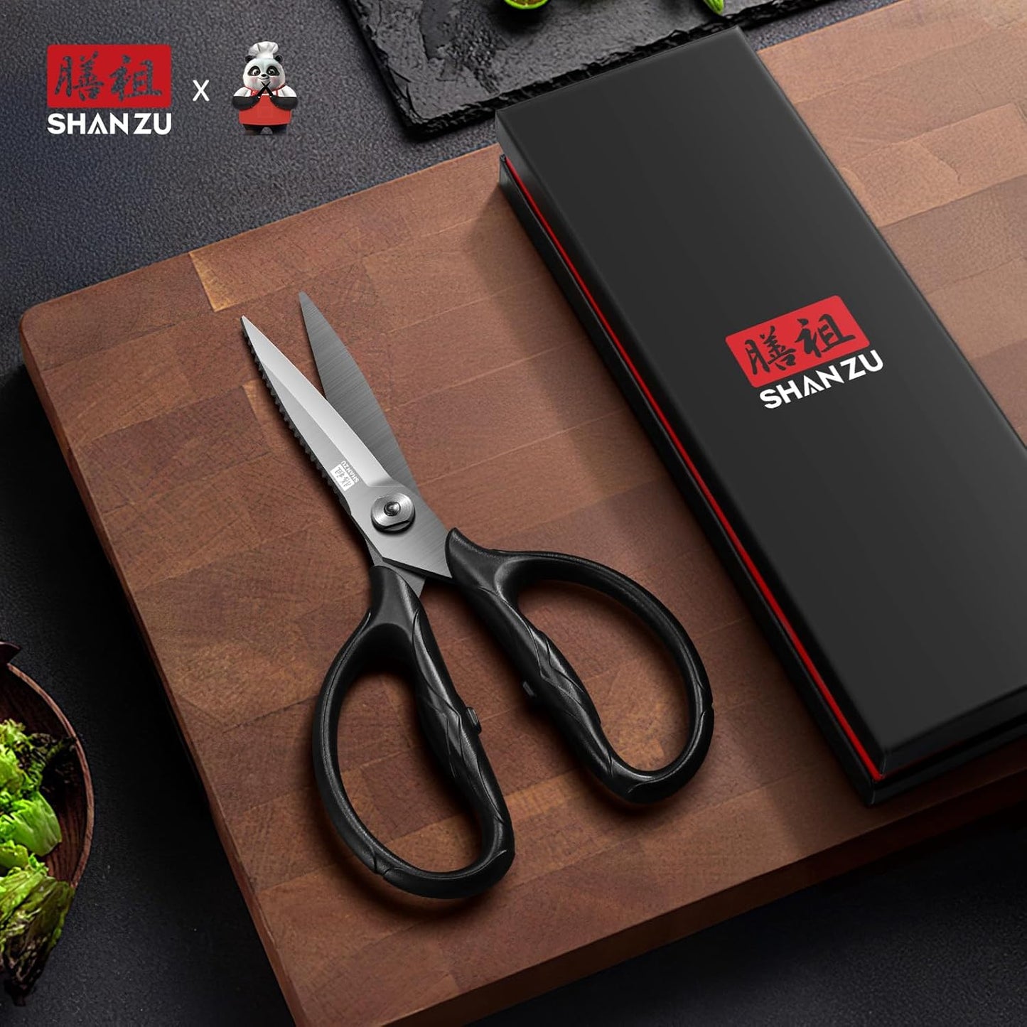 SHAN ZU 8.4" Titanium Heavy Duty Kitchen Scissors - Japanese 5Cr15MoV Stainless Steel Shears, All Purpose Detachable Shears for Meat/Herbs/Poultry, Dishwasher Safe, Gift Box Included (Black)