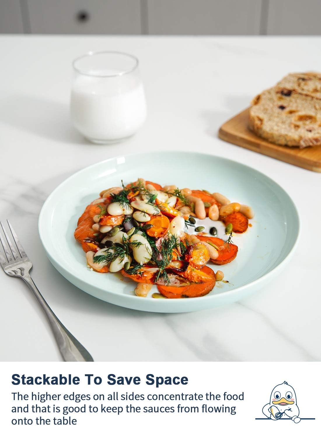 LE TAUCI Dinner Plate 9 inch, Ceramic Salad plate sets for Pasta, Risotto, Fluffiest, Pancakes, Dishwasher Microwave Oven Safe, set of 4, Sky blue