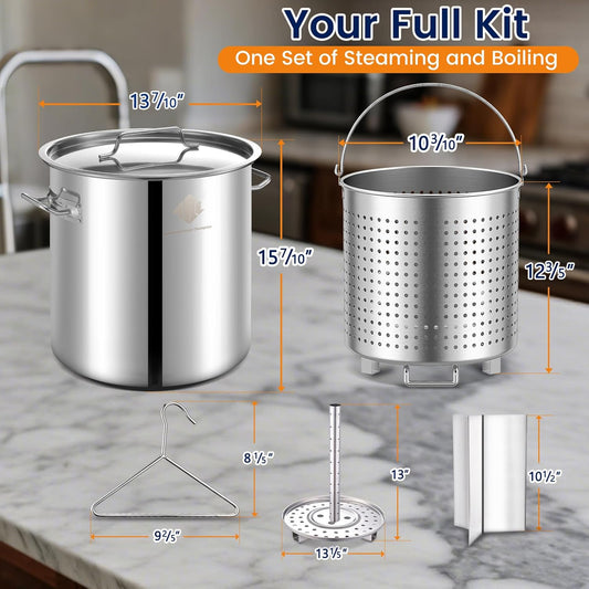 ARC Advanced Royal Champion 40QT Stainless Steel Stockpot for Seafood Crawfish Crab Boil Turkey Fryer Pot with Basket Divider and Hook, Crab Lobster Shrimp Outdoor Cooking and Home Brewing