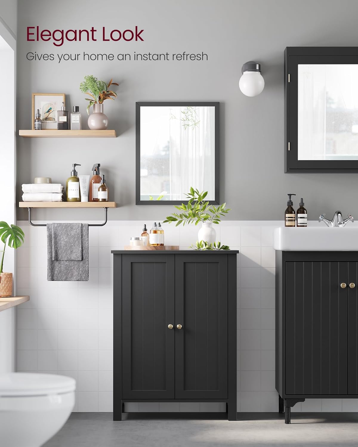 VASAGLE Floor Storage Cabinet, Freestanding Storage Unit with 2 Adjustable Shelves, for Bathroom Living Room Dining Kitchen, 11.8 x 23.6 x 31.5 Inches, Ink Black UBCB060B01