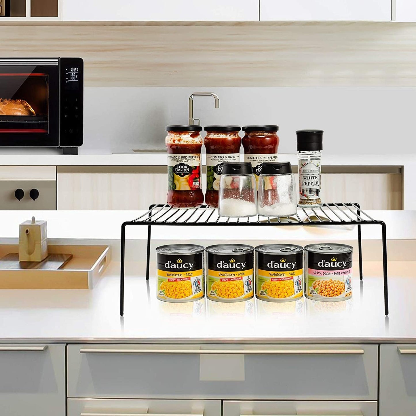 Cabinet Storage Shelf Rack Set of 6, Medium (13 x 9.4 inch) Rustproof Metal Wire Kitchen Cabinet Organizer and Storage, Cupboard Spice Shelf Rack for Plate, Dish, Counter & Pantry Organization