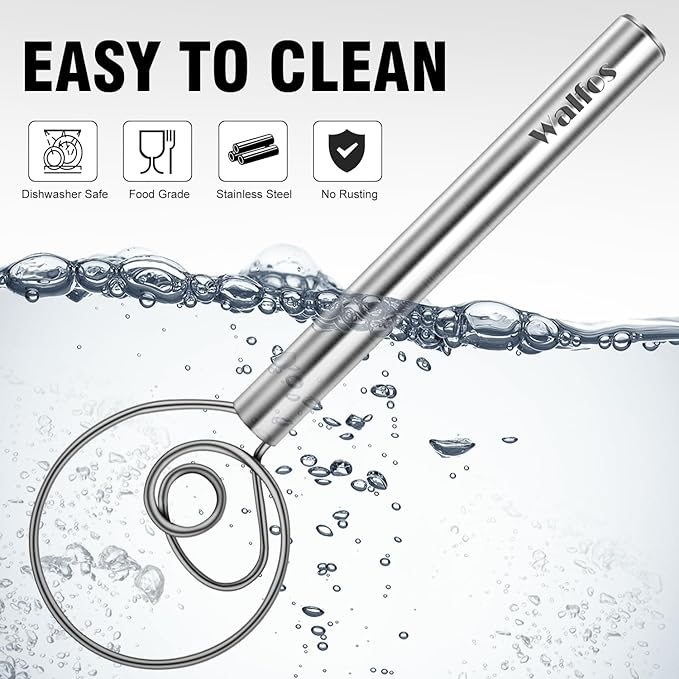 Walfos Danish Dough Whisks, Rustproof Stainless Steel Bread Whisk, Quick Mixing Bread Mixer, Dutch Dough Whisk for Cooking, Blending, Whisking, Stirring, Sourdough, Pizza, Pastry, Cake Batter(2pcs)