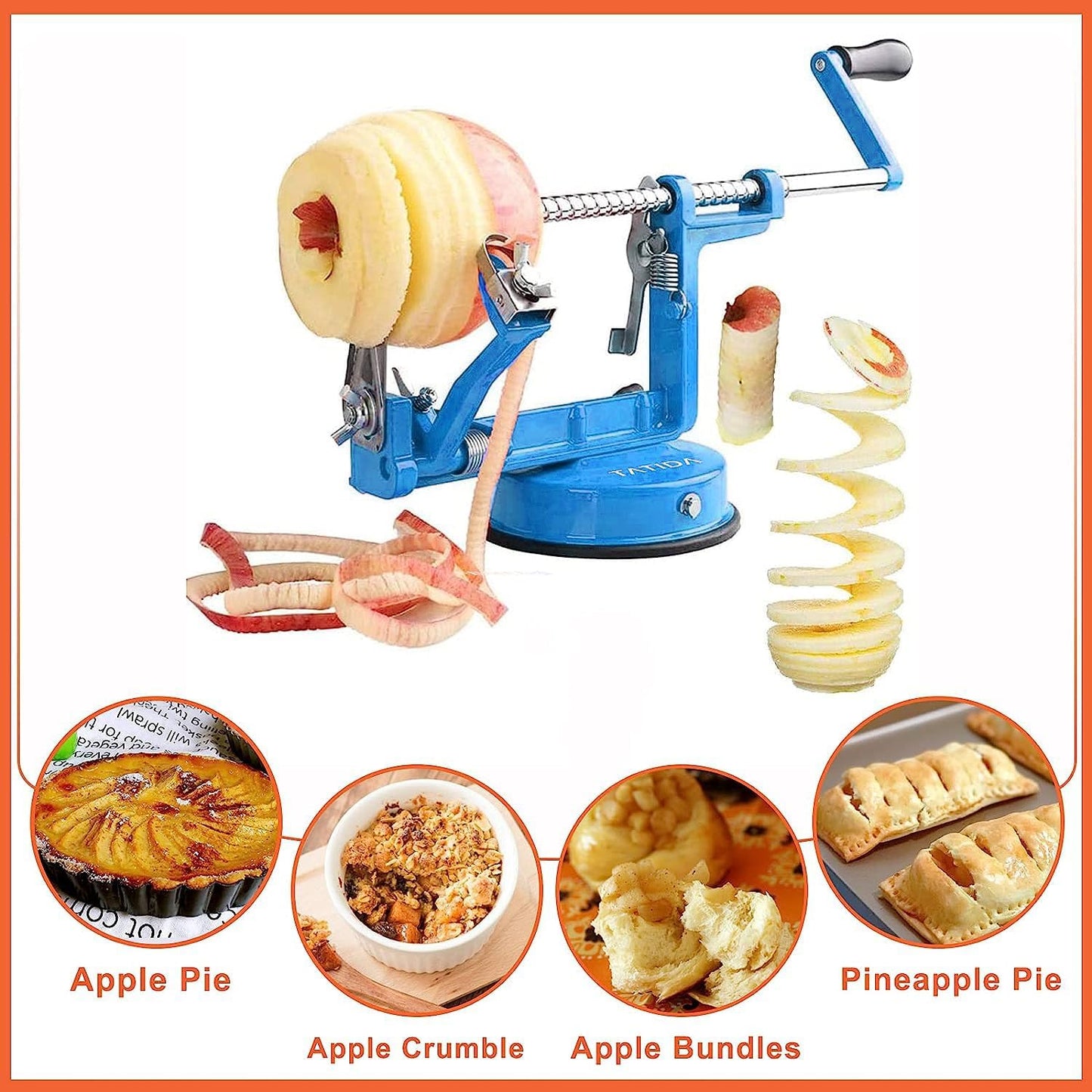 Apple Peeler Corer, Long lasting Chrome Cast Iron Apple Peeler Slicer Corer with Stainless Steel Blades and Powerful Suction Base for Apples and Potato(Blue)