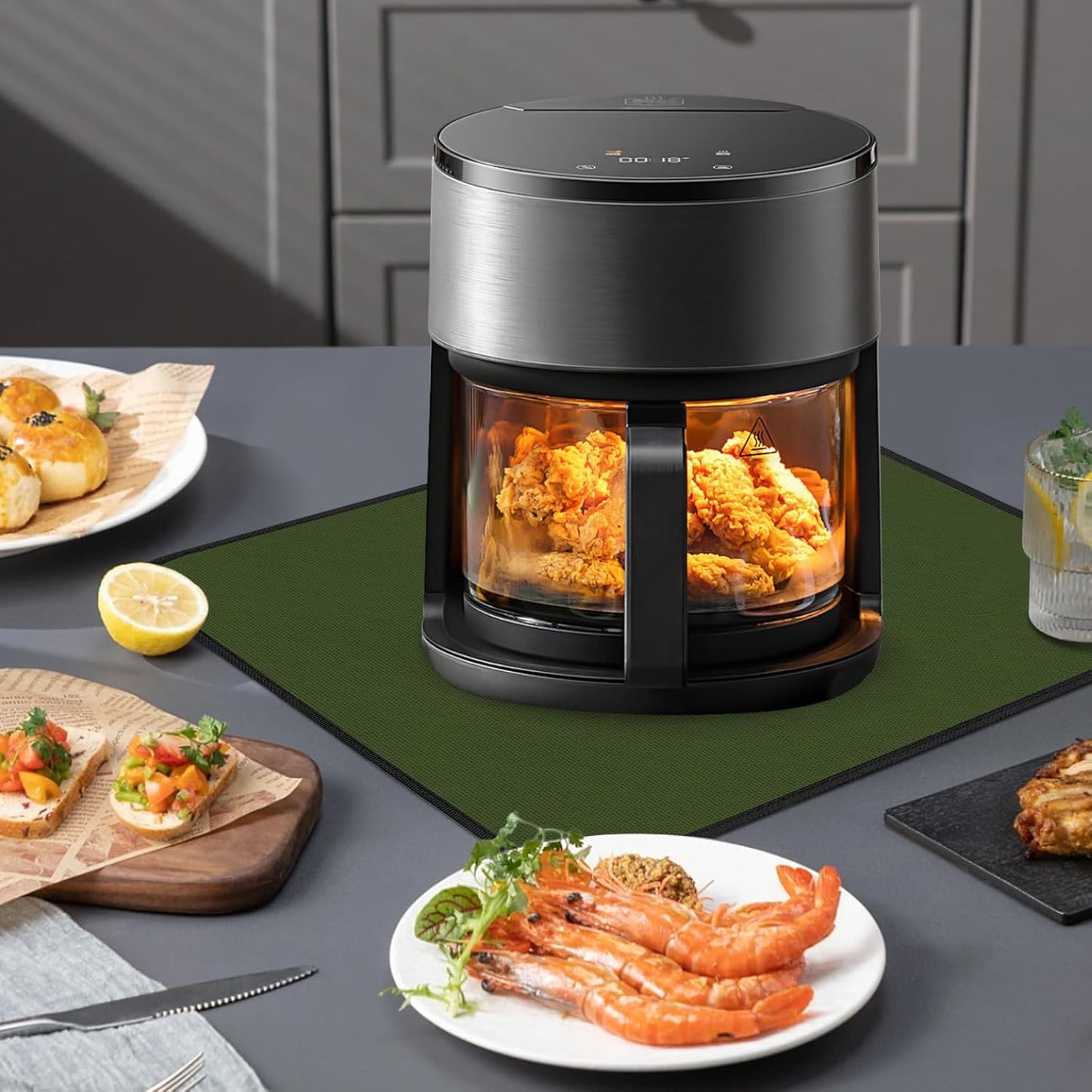 Heat Resistant Mats for Countertop - Fireproof 15x18 in Heat Resistant Mats for Air Fryer - Kitchen Countertop Protector for Air Fryer, Coffee Maker, Stand Mixer, Toaster, Oven 2PCS - Green