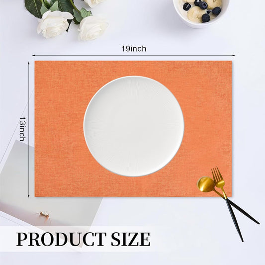 Placemats Set of 6 Linen Type Fabric Cloth Placemats, 19 x 13 Inch Double Layered Thick Wrinkle Free Heat Resistant Table Place, for Dining, Kitchen, Party (Orange, 48 * 33cm)