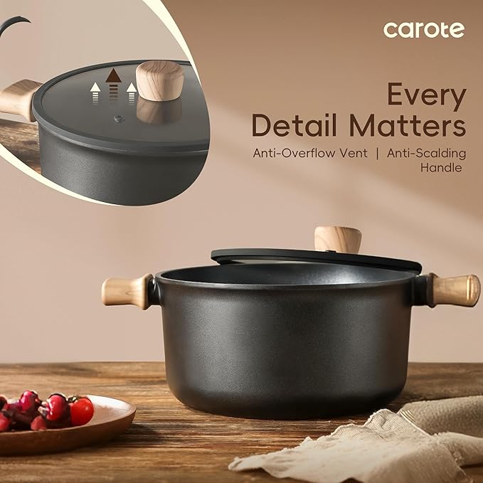 CAROTE Nonstick Soup Pot With Lid, 4.5Qt Non Stick StockPot Large Cooking Pot with Lid, Titanium - containing Soup Pot, Induction Compatible, PFOA/PFOS Free