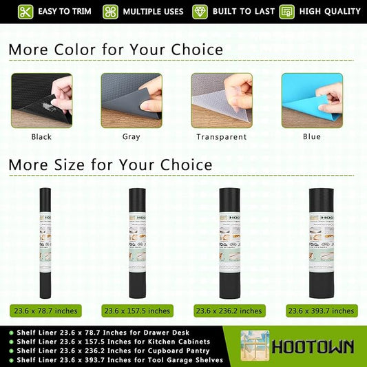 HooTown Shelf Liner Kitchen Cabinet Drawer Mats 23.6 Inch Wide x 19.6 Feet Long, Non Slip EVA Plastic Water Resistant Pad for Bathroom Drawers, Shoe Shelves, Under Sink, Black