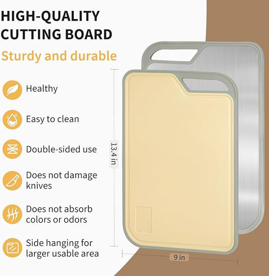 Stainless Steel Cutting Borad,Stainless Steel and Wheat Straw pp Double Sided Food Grade Cutting Boards for Kitchen,Easy to Clean 13.4 X 9 inch,Dishwasher Safe