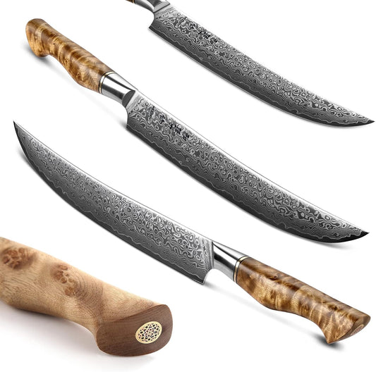 HEZHEN Slicing Knife 10 inch - Granton Carving Knives Hollow Ground Meat Knife Kitchen Long Slicer & Carver - Figured Sycamore Wood Handle - Gift Box Included - Master Series