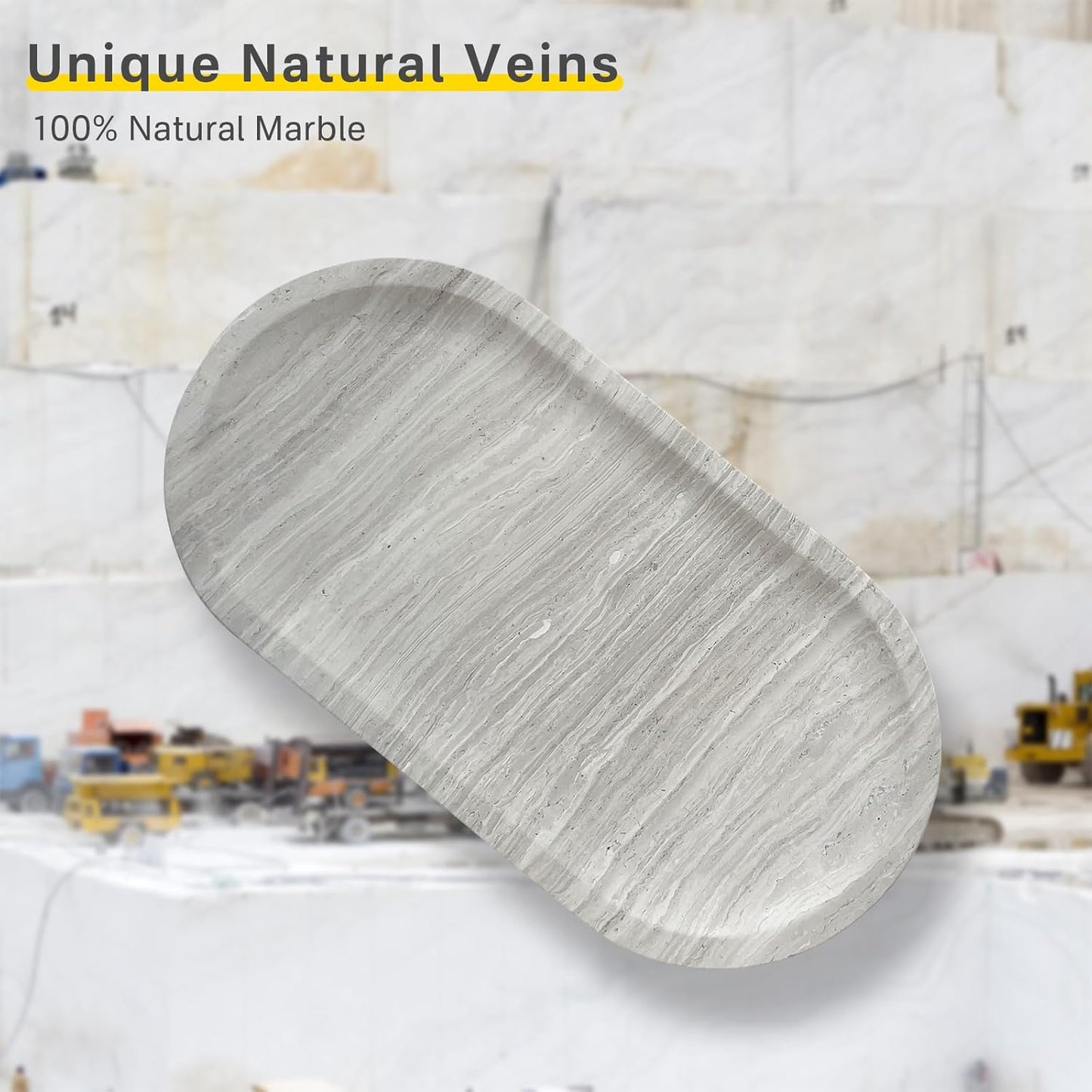 Natural Marble Tray, Stone Vanity Tray for Bathroom & Kitchen Countertop - Organizer for Perfume, Jewelry, Cosmetics 12x6 Inch,Gray Wood Grain