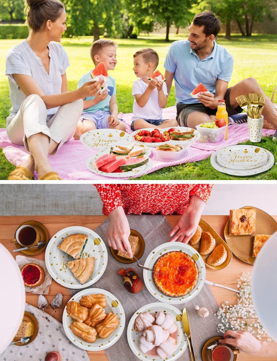 Birthday Party Tableware, 161 Pieces White Gold Party Supplies, Party Dinnerware Sets Include Paper Plates Napkins Cups Silverware, for Shower Engagement Parties Decoration -20 Serves