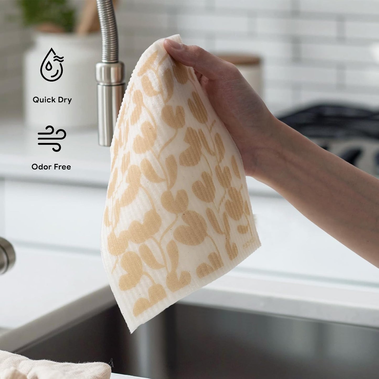 RECYCO Swedish Dishcloths for Kitchen | 6 Pack Wave Washable Dish Rags | Cellulose Reusable Cleaning Paper Towels | Absorbent Counter Dish Cloth Sponge Kitchen Wipes, 8" L x 7" W