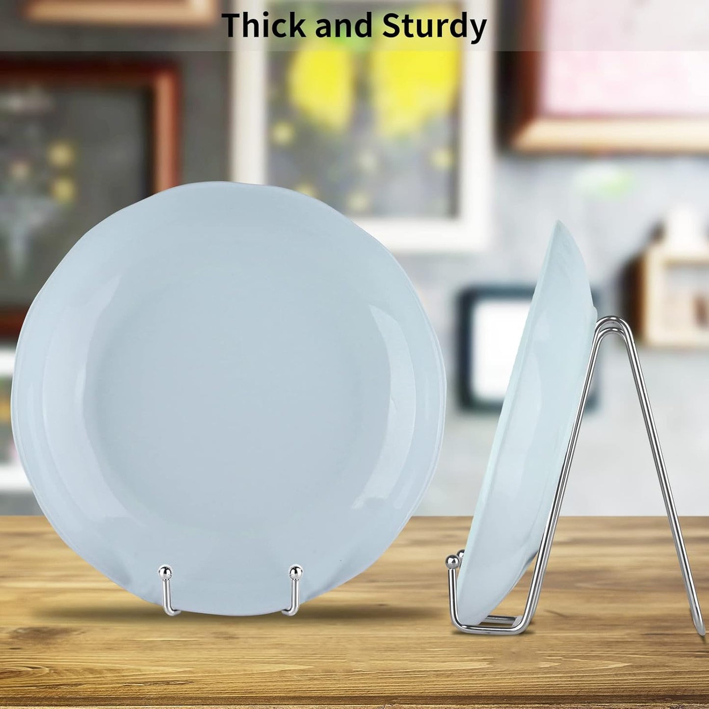 IBosins 5 Pack 6 Inch Plate Holder Display Stands, Metal Silver Frame Stand for Picture, Book, Photo Easel, Creation, Collectibles