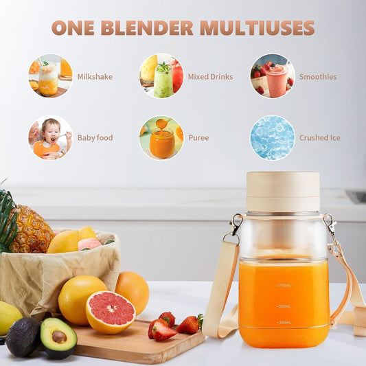 Portable Blender,FOUSIUTIM Personal Blenders for Shakes and Smoothies with34oz Cup, Lid and Shoulder Strap, Type-C USB Rechargeable, Personal Size Blenders BPA-free for Home,Gym/Travel