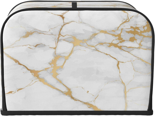 Toaster Cover 4 Slice White Gold Marble Abstract Kitchen Small Appliance Covers with Pockets Dust and Fingerprint Protection