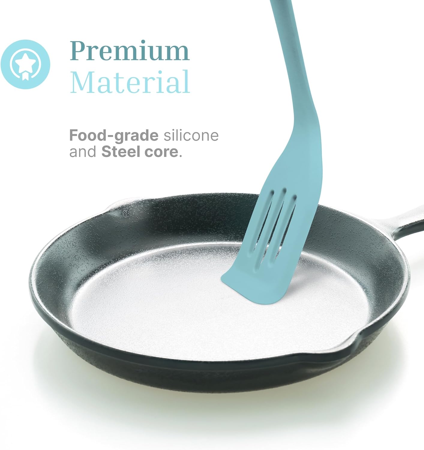 Silicone Slotted Turner Set – 2-Piece Set of Turner Spatulas for Eggs and Pancakes – Kitchen Tools & Accessories with Comfortable Handles, Heat-Resistant Utensils for Cooking and Baking – Pastel Blue