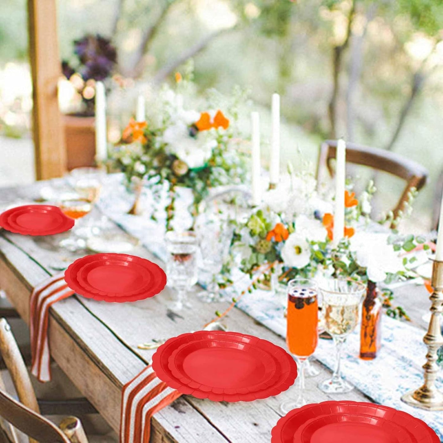 50 Pcs Red Scalloped Paper Plates 25 × 7'' and 25 × 9'' Disposable Red Scalloped Dinner Plates for Wedding Baby Shower Birthday Party Disposable Dessert Plate