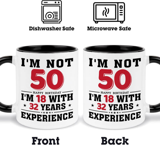 50th Birthday Coffee Mug, 50 year old Birthday Gift Ideas for Men Women Her Him, Red Black 11oz