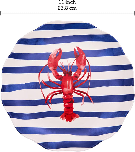 Bico Ocean Wonders Scalloped Dinner Plates Set of 4, 11 Inch Large Ceramic Plates for Pasta, Steak, Stylish Serving Dishes, Microwave and Dishwasher Safe, Gift for Housewarming and Thanksgiving