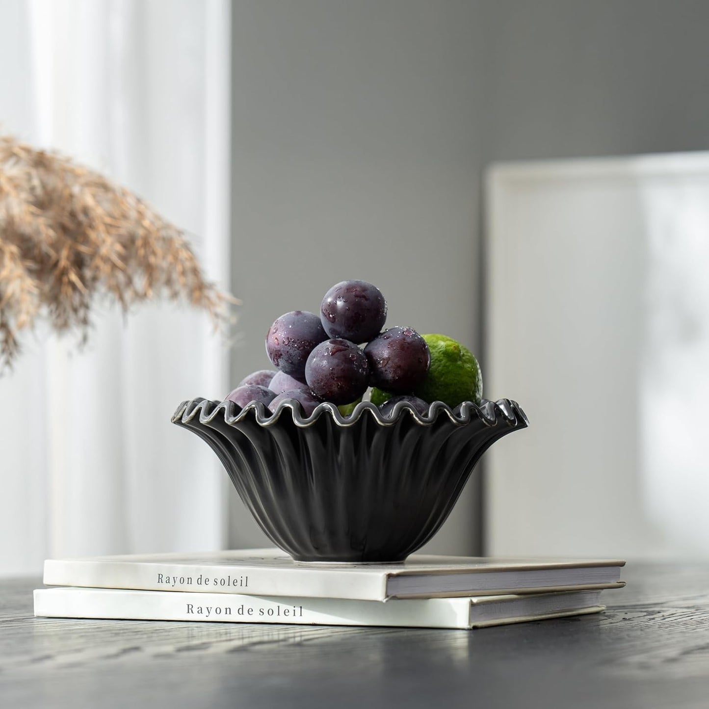 Decorative Bowl, HandCrafted Ruffle Flower Bowl Porcelain Vintage Ring Dish Floral Bowl for Home Decor Ruffle Centerpiece Bowl, Black (5.5 inch) Halloween