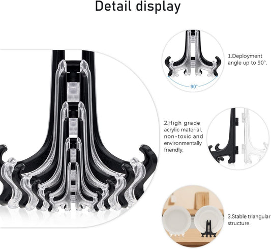 9 Inch Clear Acrylic Display Stand 2pcs Plate Holder Easel for Serving Trays Art Displays Table Numbers Restaurant Menu Holders Kitchen Decor Foldable