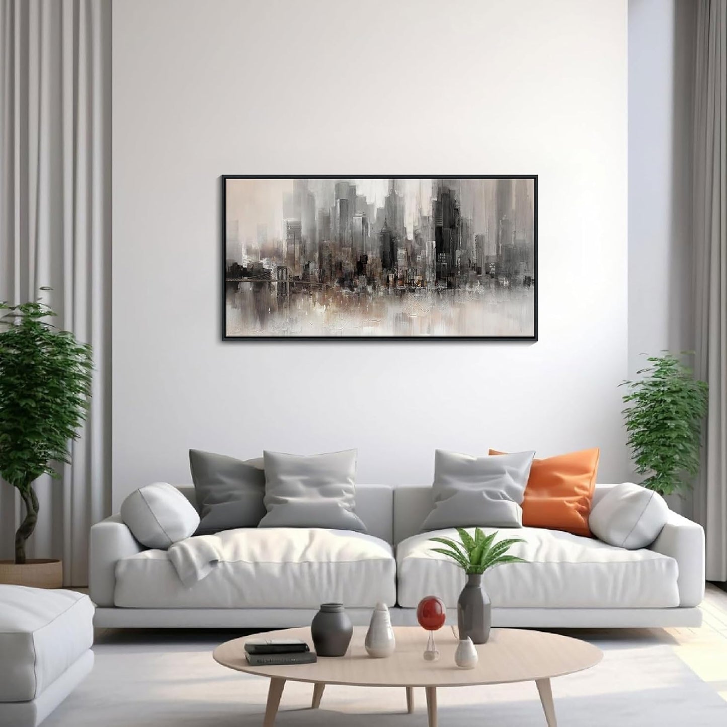 Cityscape Wall Art New York City Skyline Buildings Picture Modern Abstract Grey NYC Skyline Birds Painting Framed Artwork for Bedroom Living Room Bathroom Home Office Decor 20×40IN