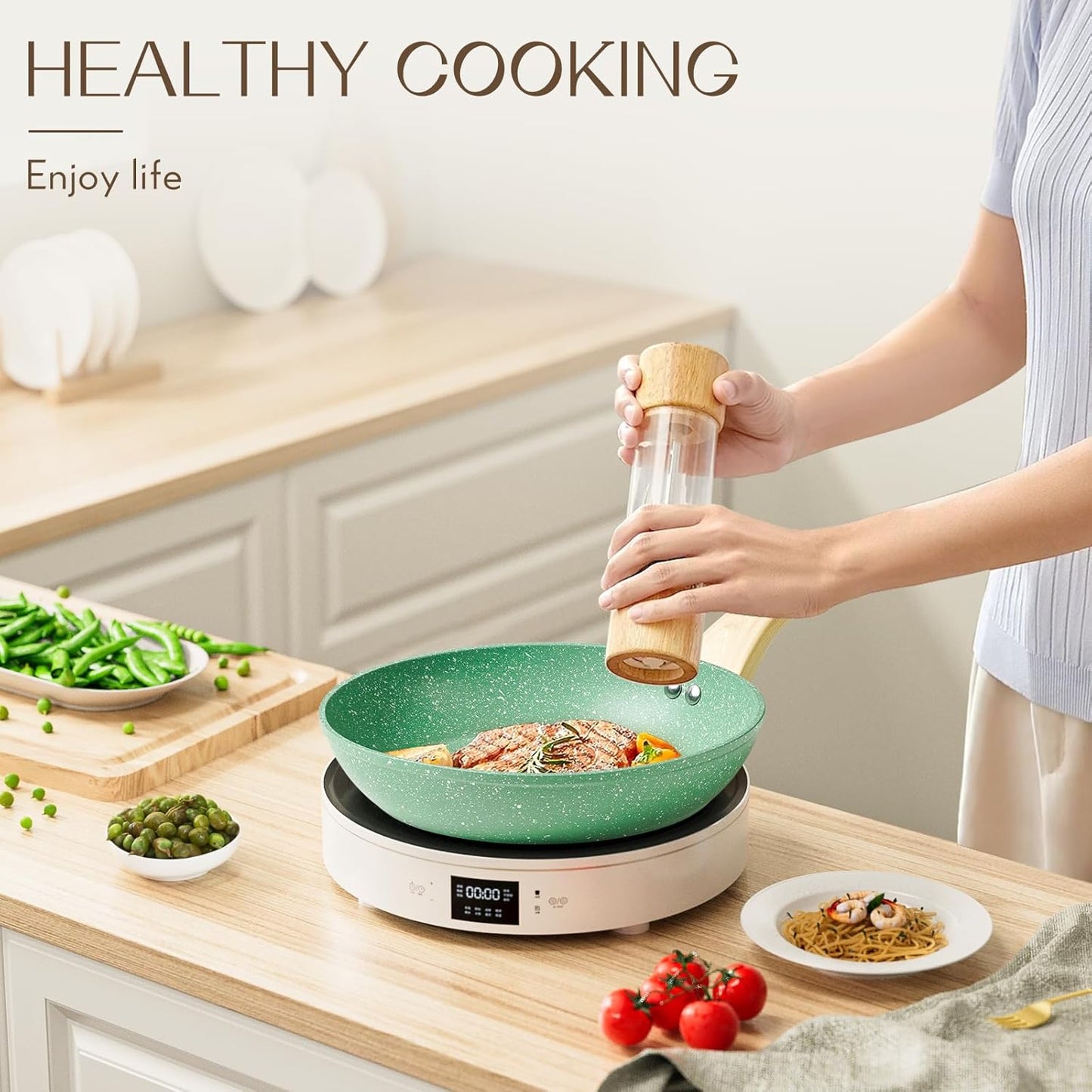 Innerwell Nonstick 9.5 Inch Skillet, Aluminum, Non-Toxic, PTFE & PFOA Free, Suitable for All Stovetops, Easy to Clean, Multipurpose