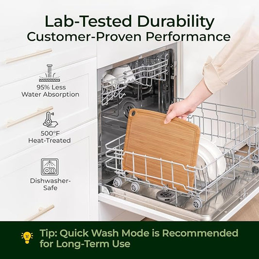 Dishwasher Safe Carbonized Bamboo Wood Cutting Boards for Kitchen with Juice Groove, Wooden Charcuterie & Chopping for Fruit, Vegetables & Cheese, Durable, Lightweight, Water-Resistant