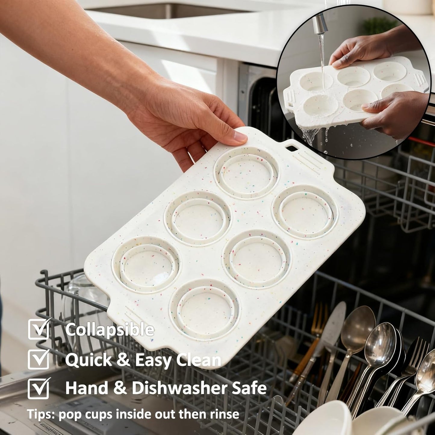 Silicone Muffin Pan for Baking, Collapsible Muffin Pan with Metal Reinforced Frame, Non-stick Silicone Molds for Baking, BPA Free & Oven Safe Cupcake Pan, Regular Size 6 CUP Non-Toxic (2 Pack)