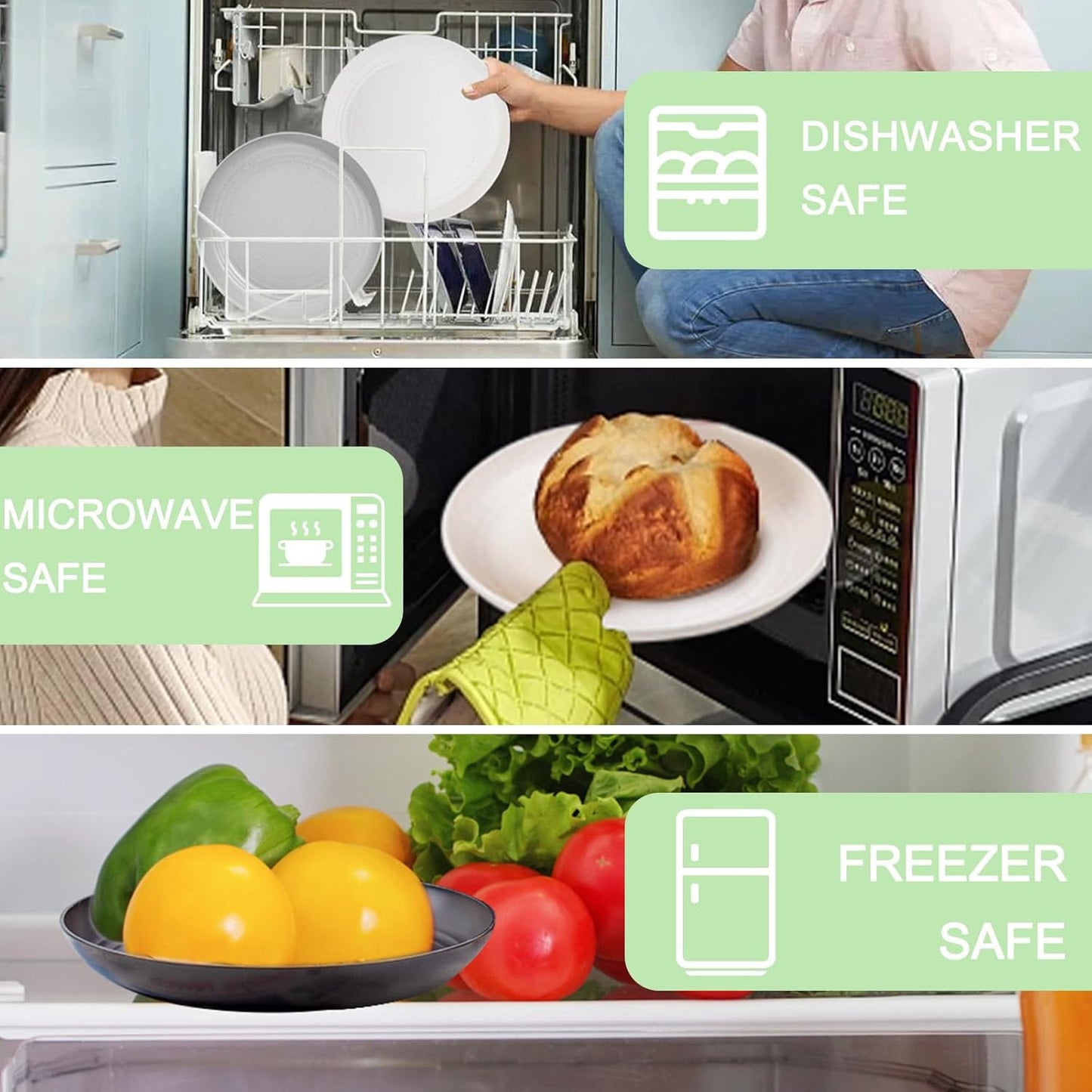 Supernal 32pcs Wheat Straw Dinnerware Sets,Plates and Bowls Sets,Reusable Plastic Plate,Microwave Dishwasher Safe,Plastic Dinnerware Set,Four Color Set 16pcs Plates,8pcs Bowls,8pcs Cups