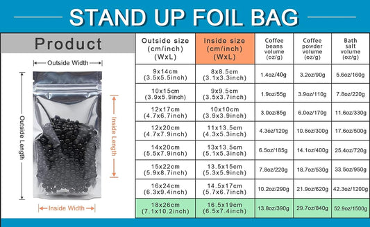 FERENLI 100 Pieces Stand Up Clear Front Zipper Lock Resealable Aluminum Mylar Foil Plastic Packaging Bag for Zip Heat Seal Package Lock with Tear Notch Long Term Food Storage 7.1x10.2 inch