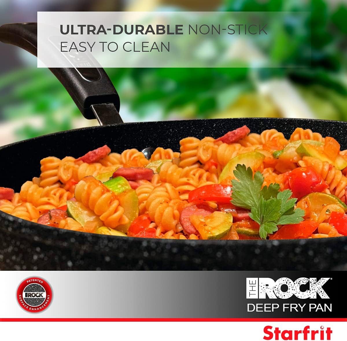 Starfrit The Rock Classic 11" (28cm) Non-Stick Deep Fry Pan with Helper Handle - Durable Forged Aluminum - Oven Safe - PFOA Free - Easy to Clean